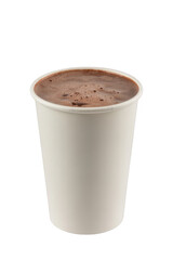 Obraz premium White paper cup filled with frothy hot chocolate isolated on a transparent background
