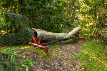 Old rocket remains in forest of Lahemaa National Park, Estonia.