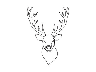 Minimalist Continuous Line Art Deer Head with Antlers on White Background