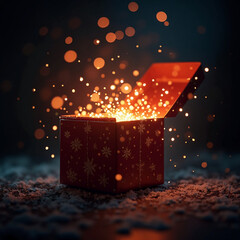 christmas gift box with red ribbon