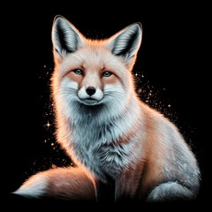 Cute fox. Magical dark pencil drawing illustration.