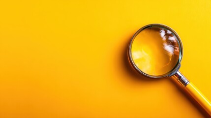 A sparkling magnifying glass rests on a vibrant yellow background, emphasizing curiosity and exploration, symbolizing the search for knowledge and discovery in everyday life.