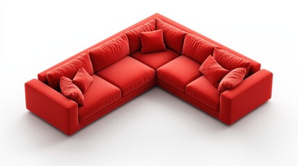 Red corner sectional sofa showcasing modern furniture design and comfortable home interior elements, featuring soft cushions and upholstery in a studio setting, isolated on white