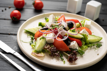 Delicious Greek salad served on plate