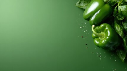 An appealing image featuring vibrant green bell peppers alongside fresh herbs, emphasizing the beauty of natural ingredients and a healthy lifestyle.