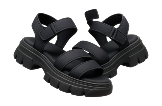 Chunky sole sandals featuring neoprene straps and adjustable Velcro closures.
