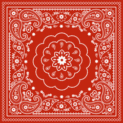 Classic Paisley Bandana Pattern Featuring Ornate Floral Elements and Intricate Line Art 