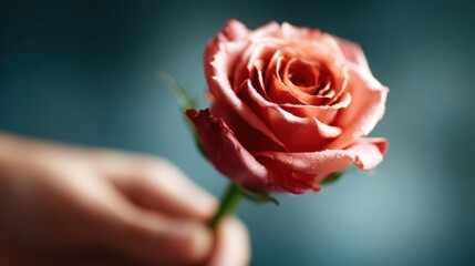 A close-up shot of a dewy rose captures its intricate beauty and delicate texture, showcasing the timeless elegance and emotion that flowers can convey in soft hues.