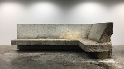 Brutalist architectural concrete sofa furniture creating a modern. Minimalist. And industrial interior design aesthetic in an abstract gallery setting