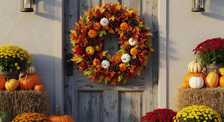 White Thanksgiving Greeting with Floating Leaves