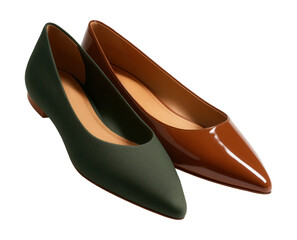 Asymmetrical flats featuring contrasting textures.