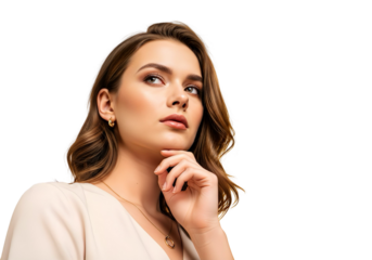 Thoughtful Young Woman with Hand on Chin Portrait