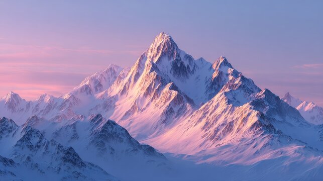 Majestic snow-covered mountain peaks at sunrise with pink sky - Powered by Adobe