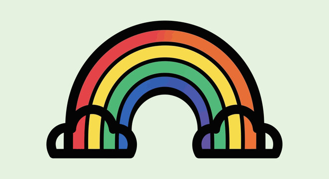 Colorful rainbow illustration with vibrant hues and black outlines.