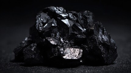 Close-up of shiny black crystal mineral on dark background