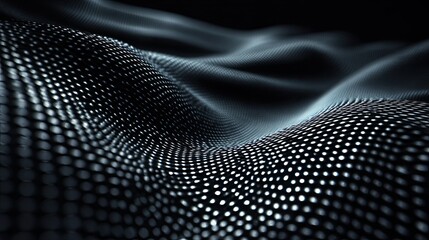 Abstract 3D Wave of Metallic Dots on Black Background