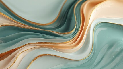 Abstract fluid art with teal, gold, and beige swirls