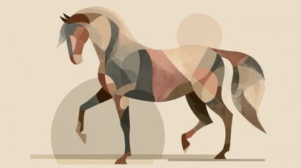 Abstract geometric horse illustration with earthy tones and modern design