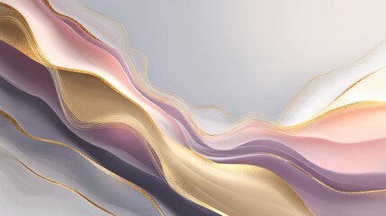 Abstract pastel waves with gold accents on a soft background