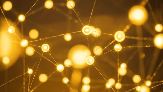 Abstract Technology Connection with Gold Dots and Lines, Digital Network Concepts