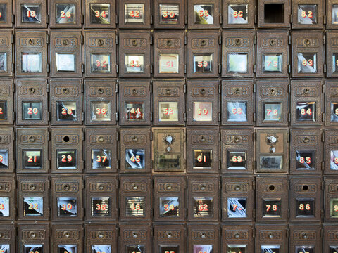 Antique post office boxes