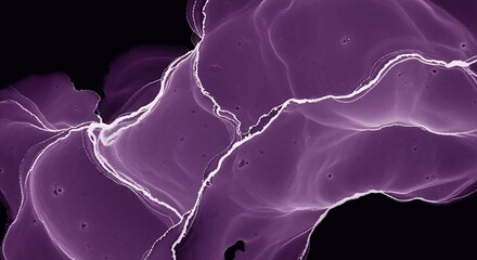 Abstract flowing purple and white ink on black background