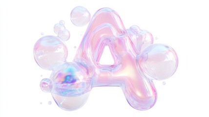 Fototapeta premium Holographic letter a with floating blobs on white background for modern design