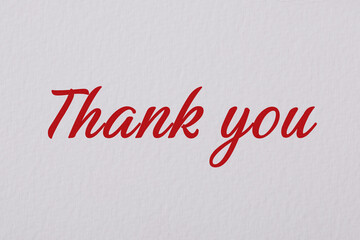 Red Thank you note on white background