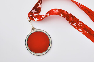 Blank red medal and ribbon with stars