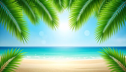 Fototapeta premium Tropical Beach Paradise Palm Trees, Sand, and Azure Sea