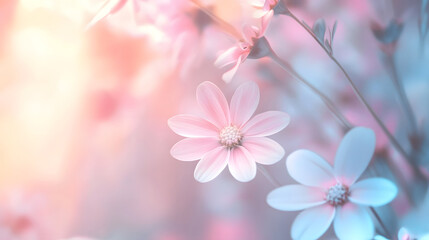 Soft Pastel Colored Delicate Flowers in Blur Background