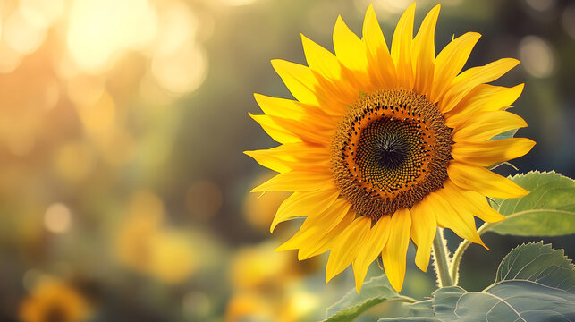 Sunflower in full bloom under the sunlight with bright yellow petals