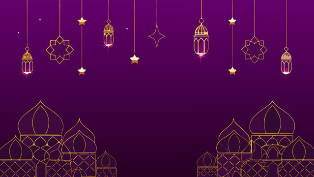 Decorative islamic design with lanterns and mosque domes - Powered by Adobe