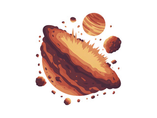 A illustration of the of rocks, dust, and debris falling. Outer space planet exploded Isolated on white and transparent background