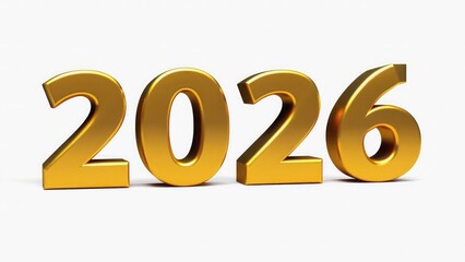  Luxury gold 3D embossed &ldquo;2026&rdquo; on a plain white backdrop