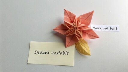 Pink Origami Flower with a Yellow Leaf and Dream Unstable Card