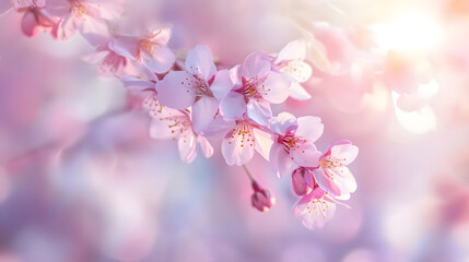 Delicate Pink Cherry Blossoms in Full Bloom with Soft Light