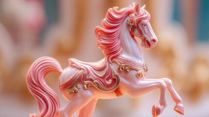 Pink ornate carousel horse figure with detailed carving