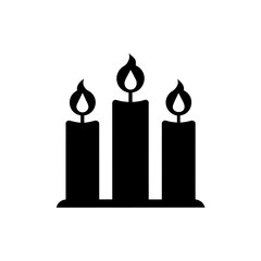 Three lit candles icon silhouette. minimalistic symbol for warmth, celebration, memorial.