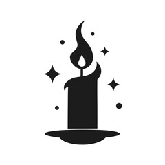 Magical lit candle icon with sparkling elements, symbolizing spirituality, warmth, and light