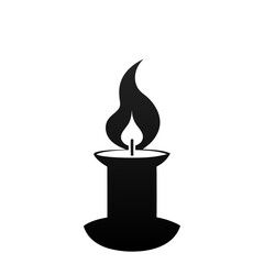 Black silhouette icon of a burning candle with a glowing flame, symbolizing hope, peace, memory.
