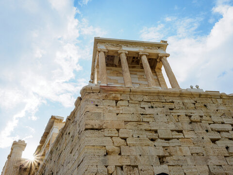 Low angle view of Temple of Athena Nike on Acropolis Hill 