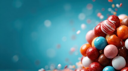 A vibrant arrangement of colorful candy balls creates an eye-catching visual display, evoking feelings of joy, playfulness, and nostalgia for sugary delights.