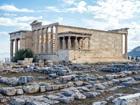 Erchtheion temple on Acropolis Hill showing Porch of Caryatids