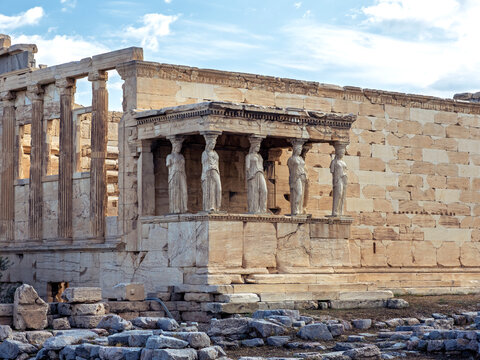 Erchtheion temple on Acropolis Hill showing Porch of Caryatids