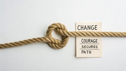 Rope tied in a knot with words about change and courage