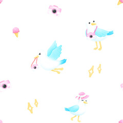 Seagull, Camera Seamless Pattern, Background