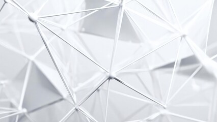 Close-up of a white geometric wireframe made of interconnected rods forming triangles. Concept Geometric wireframe close-up, White triangular mesh sculpture, Interconnected rods forming triangles