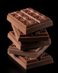Stack of Dark Chocolate Bars with Geometric Patterned Surfaces