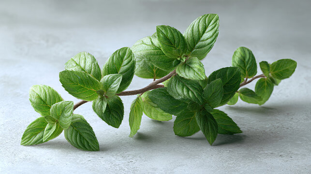 A close-up shot of a sprig of fresh, green oregano, showcasing its vibrant leaves - Powered by Adobe